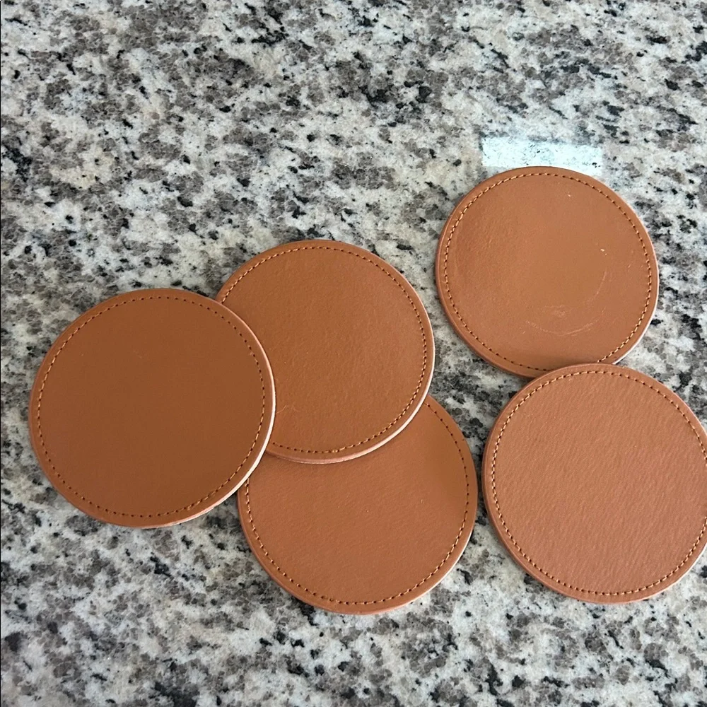Set of 4 Tan Leather Coasters